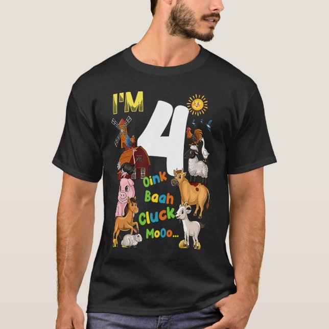 Camiseta Granja Barnyard Tema Cerdo Caballo de Vaca 4º Cump (Anverso)