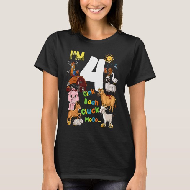 Camiseta Granja Barnyard Tema Cerdo Caballo de Vaca 4º Cump (Anverso)