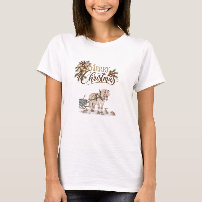 Camiseta Granja Caballo Invierno Feliz Navidad (Anverso)