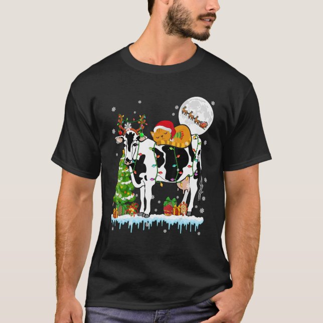 Camiseta Granja de árboles navideños de vaca de reno de ren (Anverso)