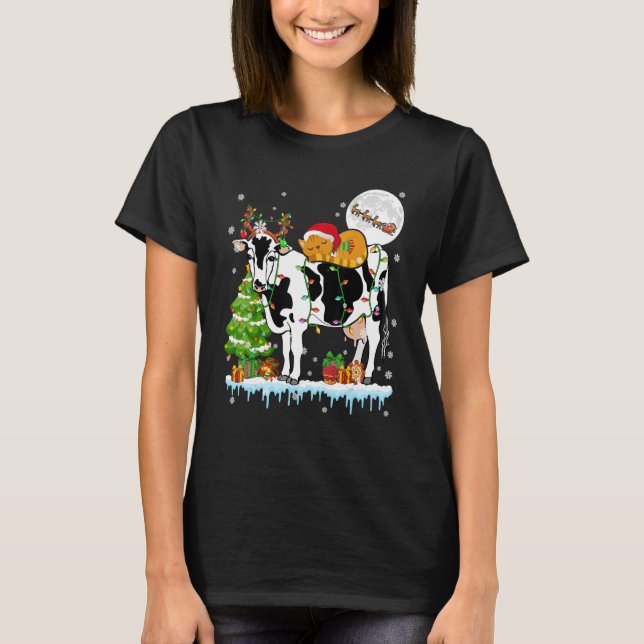 Camiseta Granja de árboles navideños de vaca de reno de ren (Anverso)