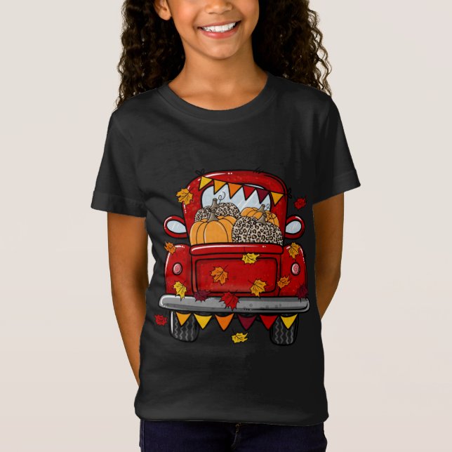 Camiseta Granja de calabaza leopardo Truck hojas de arce He (Anverso)