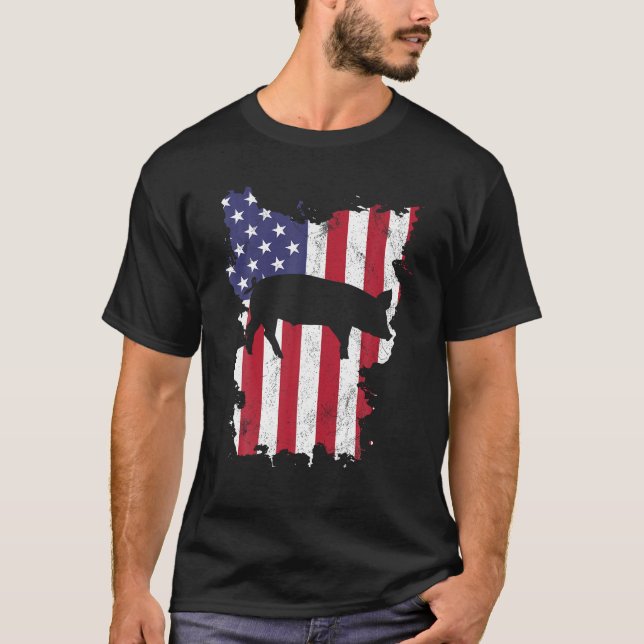 Camiseta Granja De Cerdo 4 De Julio Bandera De Estados Unid (Anverso)