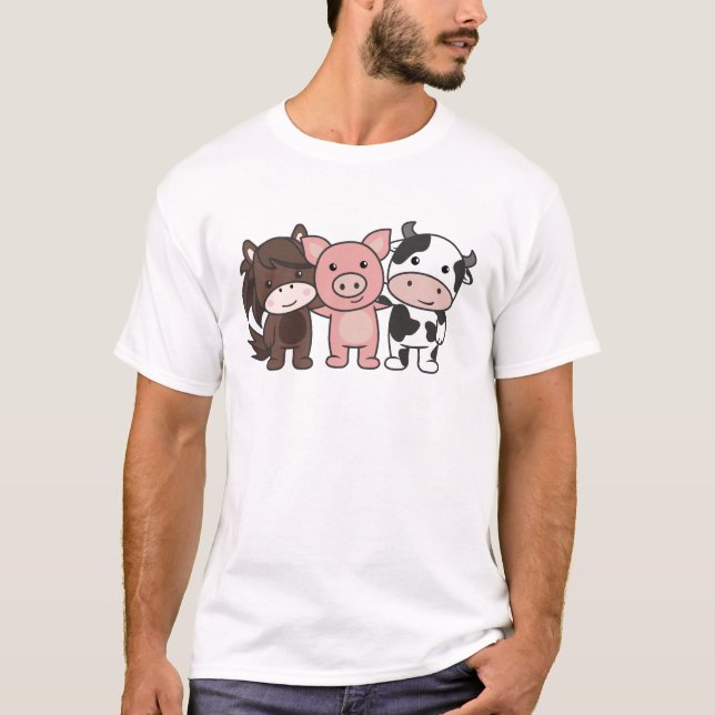 Camiseta Granja De Cerdo De Caballo De Vaca Cute Animales P (Anverso)