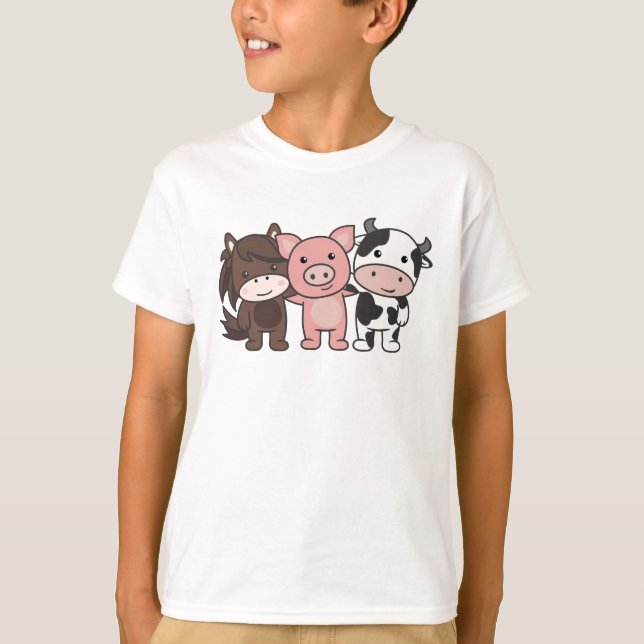 Camiseta Granja De Cerdo De Caballo De Vaca Cute Animales P (Anverso)