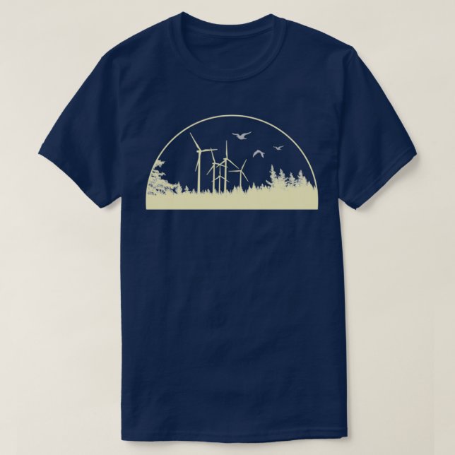 Camiseta granja de energía renovable en el bosque al atarde (Diseño del anverso)
