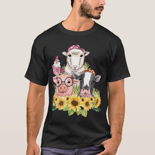 Camiseta Granja de girasol Animales de pollo Oveja de vaca  (Anverso)