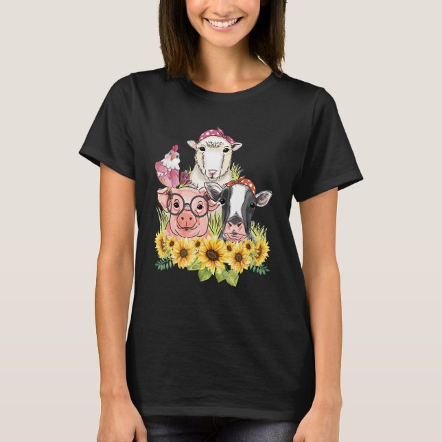 Camiseta Granja de girasol Animales de pollo Oveja de vaca  (Anverso)