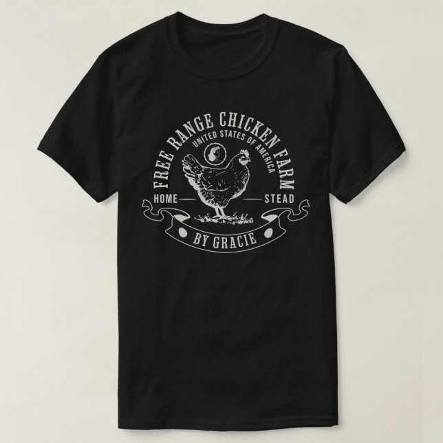Camiseta Granja de pollo de gama libre Nombre de diseño sim (Diseño del anverso)