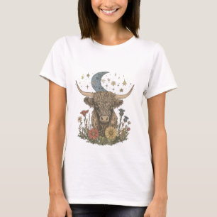 Camiseta Granja Floral Vintage Cottage Highland Cow