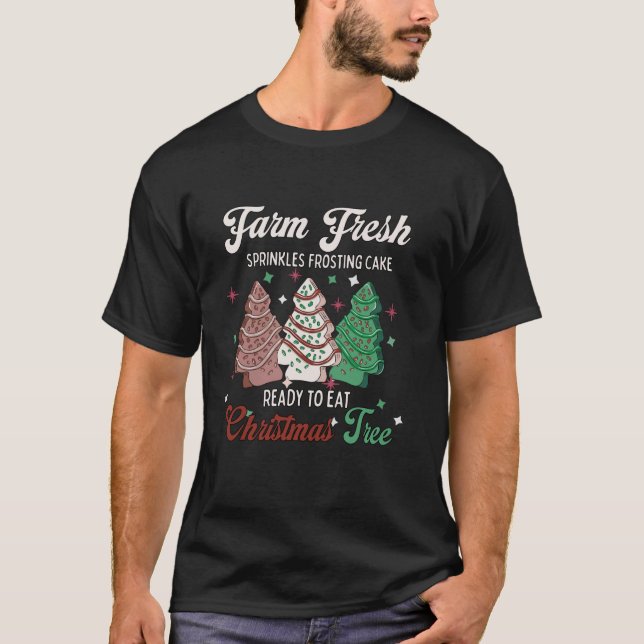 Camiseta Granja Fresca Árbol de Navidad Pasteles Graciosos  (Anverso)
