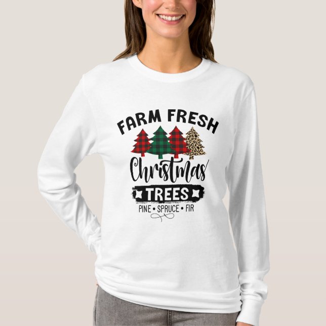 Camiseta Granja fresco árbol de señas de señas de navidad c (Anverso)