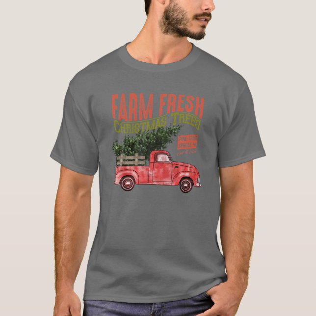 Camiseta Granja Fresco Árboles de Navidad Camión Rojo Fami (Anverso)