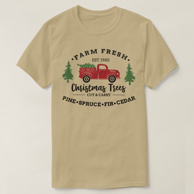 Camiseta Granja Fresco Árboles de Navidad Camión Rojo Para  (Diseño del anverso)