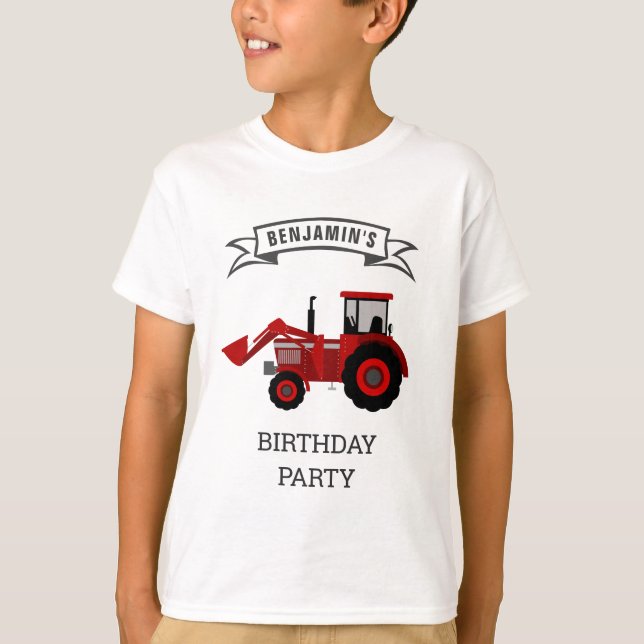 Camiseta Granja Roja Tractor Cumpleaños de Niños Fiesta (Anverso)
