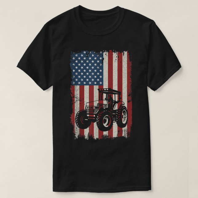 Camiseta Granja Tractores Bandera Americana Estados Unidos  (Diseño del anverso)