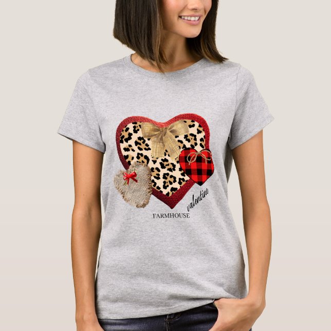 Camiseta Granja Valentine Hearts Plaid Cheetah Burlap (Anverso)