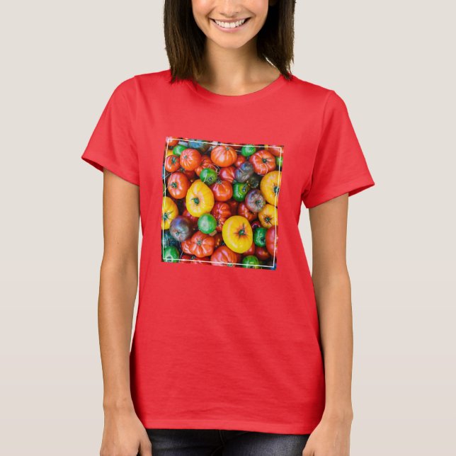 Camiseta Granjas | Colorida cosecha de tomate (Anverso)