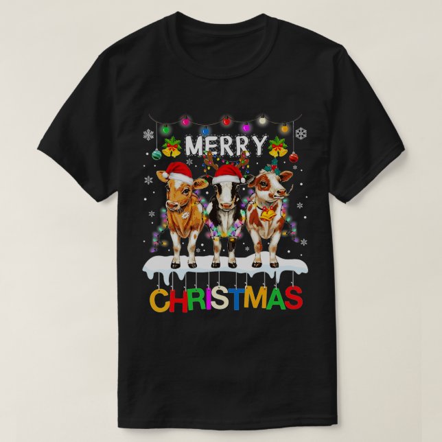 Camiseta Granjero de vacas navideñas de Feliz Santa Hat Noc (Diseño del anverso)