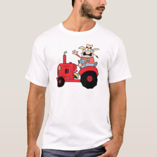 Camiseta Granjero feliz en el tractor rojo que agita un