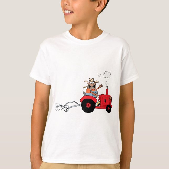 Camiseta Granjero feliz que usa un tractor (Anverso)