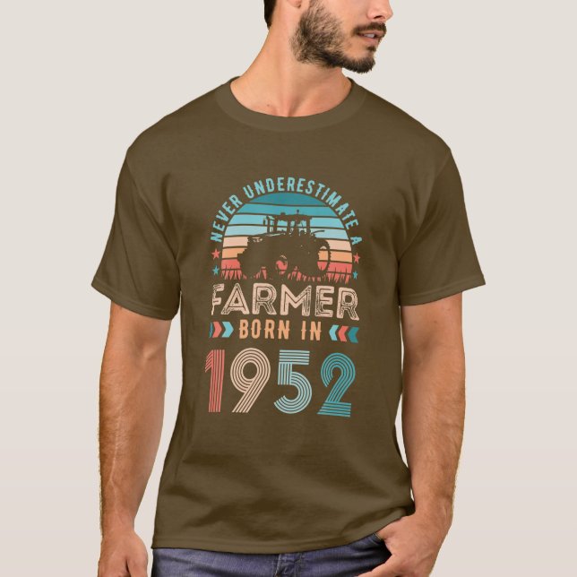 Camiseta Granjero Nacido En 1952 Regalo Agrícola Cumpleaños (Anverso)