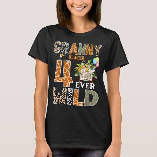 Camiseta Granny Of The Four Ever Wild Safari 4th Birthday B (Anverso)