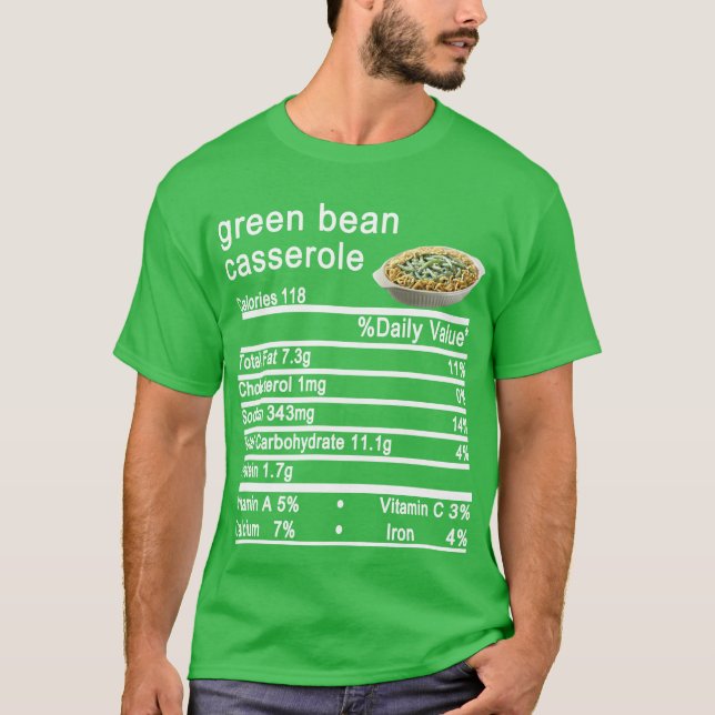 Camiseta granos verdes casserole Nutrición Hechos Acción de (Anverso)