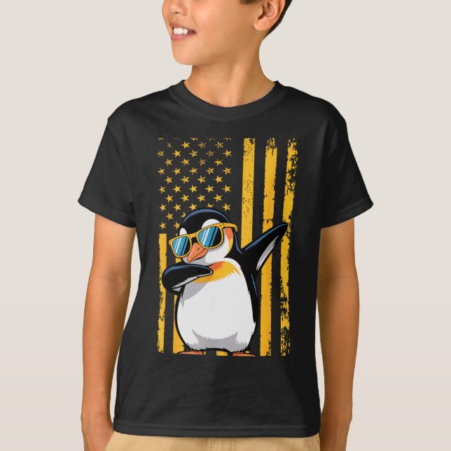 Camiseta Graphic Penguin Retro American Flag Funny Penguin  (Anverso)