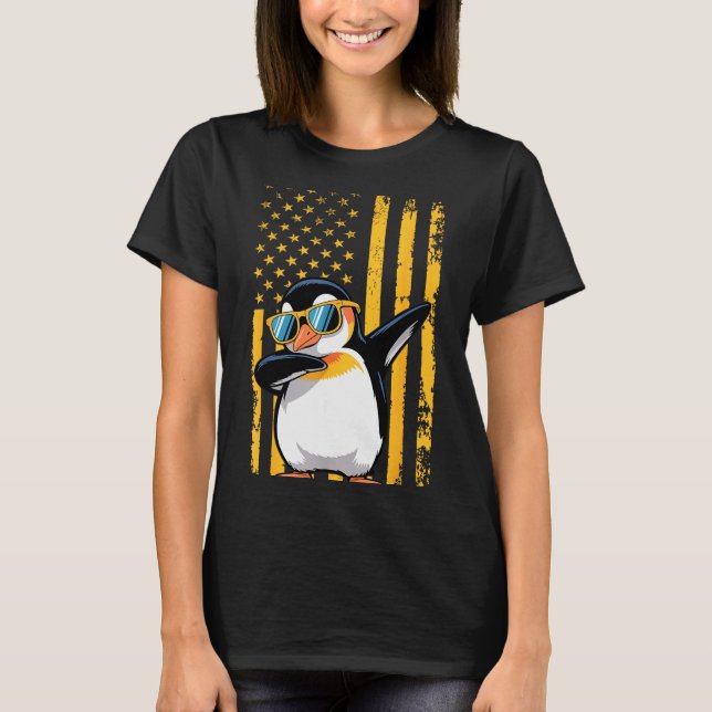 Camiseta Graphic Penguin Retro American Flag Funny Penguin  (Anverso)