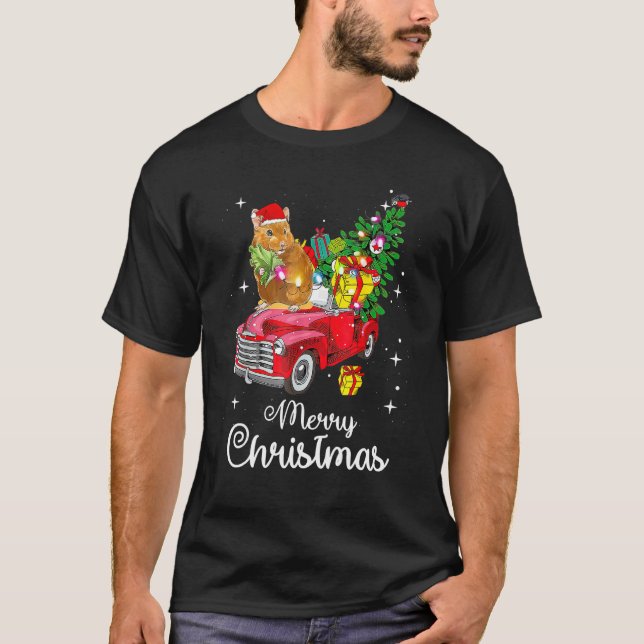 Camiseta Graphic Truck Santa Hamster Xmas Tree Pajama  Chri (Anverso)