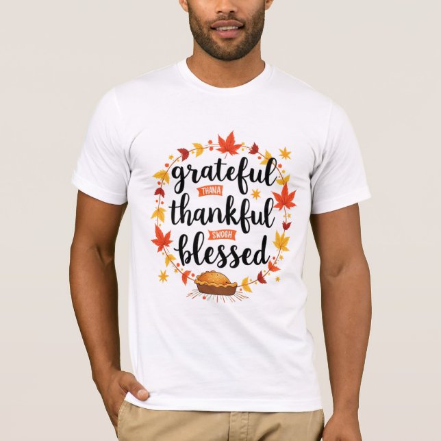Camiseta Grateful Thankful Blessed Fall Thanksgiving Quote  (Anverso)