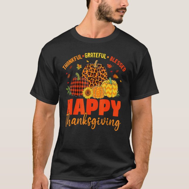 Camiseta Grateful Thankful Blessed Plaid Leopard Pumpkin Th (Anverso)