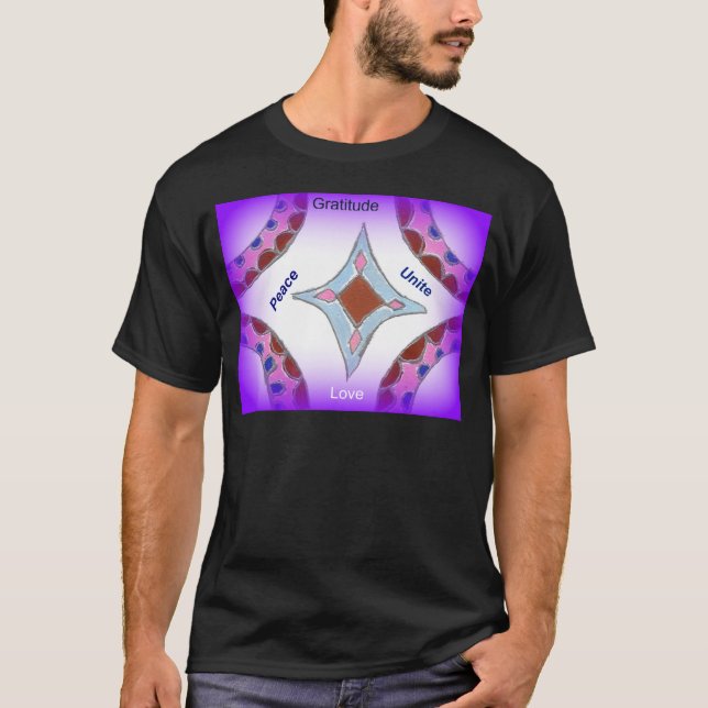 Camiseta "Gratitude Peace Love Unite" Mandala Art Print (Anverso)