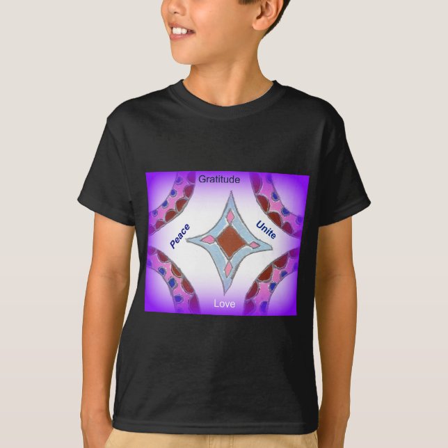 Camiseta "Gratitude Peace Love Unite" Mandala Art Print (Anverso)