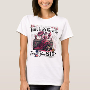 Camiseta Grave Skeleton Beber café de gato