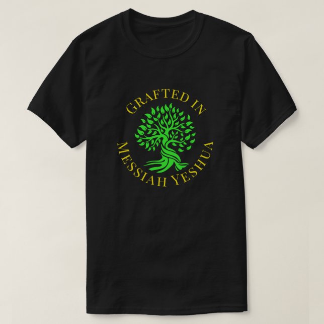 Camiseta Graviado en el árbol de vida verde de Mesías Yeshu (Diseño del anverso)