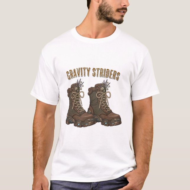 Camiseta Gravity Striders hiking boots design T-Shirt | out (Anverso)