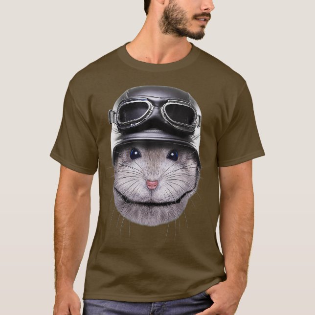 Camiseta Gray Dwarf Hamster Biker con motocicleta (Anverso)