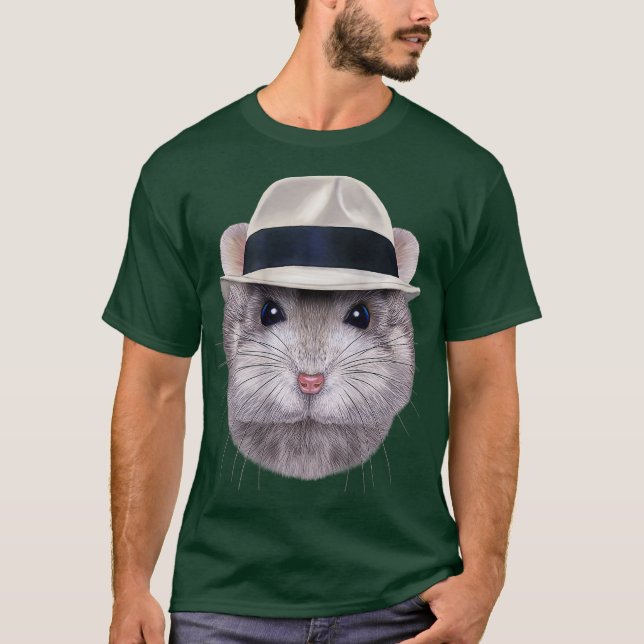 Camiseta Gray Dwarf Hamster usando Fedora Gorra (Anverso)
