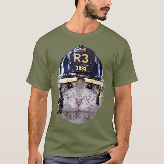Camiseta Gray Dwarm Hamster con casco para bomberos (Anverso)