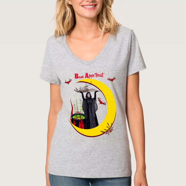 Camiseta Gray Halloween con appe de hueso (Anverso)