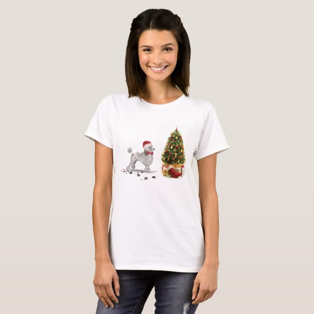 Camiseta Gray Poodle Funny Navidades perro con árbol (Anverso completo)