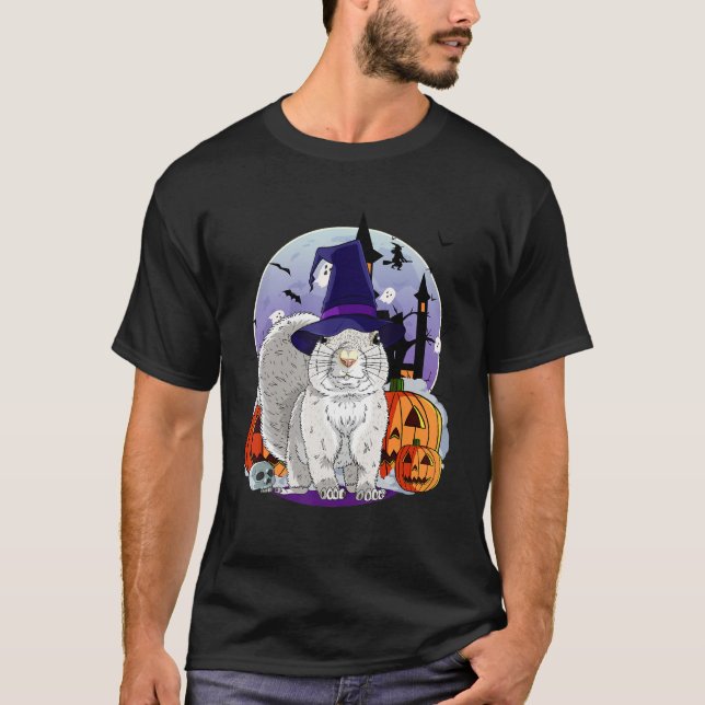 Camiseta Gray Squirrel Cute Halloween Witch Pumpkin (Anverso)