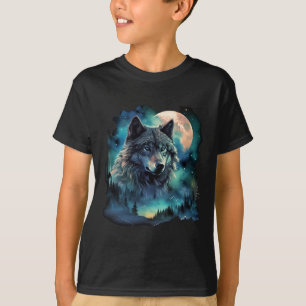 Camiseta Gray Wolf Hunting Grounts Icy Moon Forest Galaxy