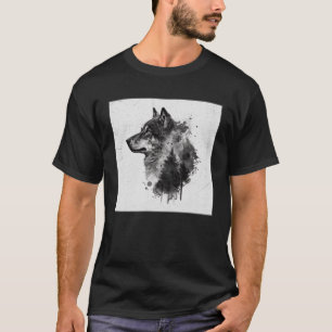 Camiseta Gray Wolf Paint Splatter Warrior Wild Animal Uniqu