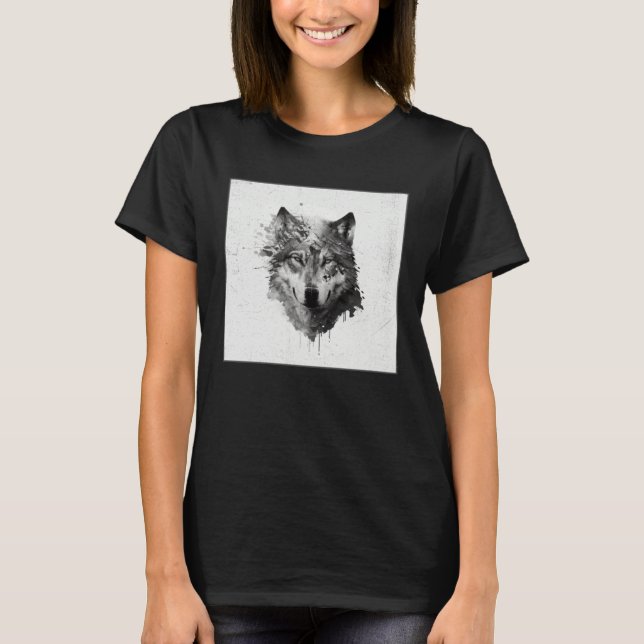 Camiseta Gray Wolf Paint Splatter Warrior Wild Animal Uniqu (Anverso)