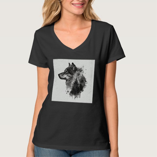 Camiseta Gray Wolf Paint Splatter Warrior Wild Animal Uniqu (Anverso)