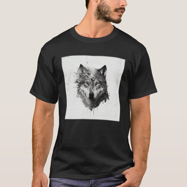 Camiseta Gray Wolf Paint Splatter Warrior Wild Animal Uniqu (Anverso)