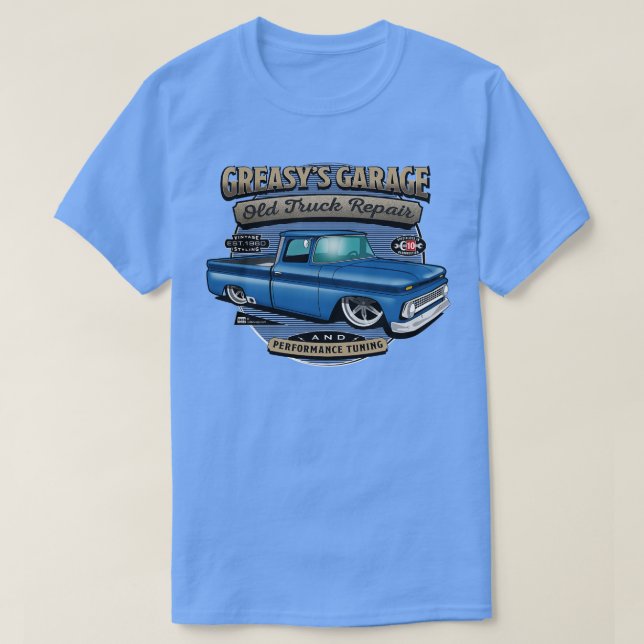 Camiseta Greasys Garage Blue Design (Diseño del anverso)